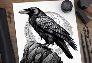 raven perched on rock tattoo idea
