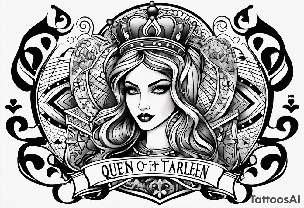 queen of hearts -on forearm - with text saying "queen starleen" tattoo idea