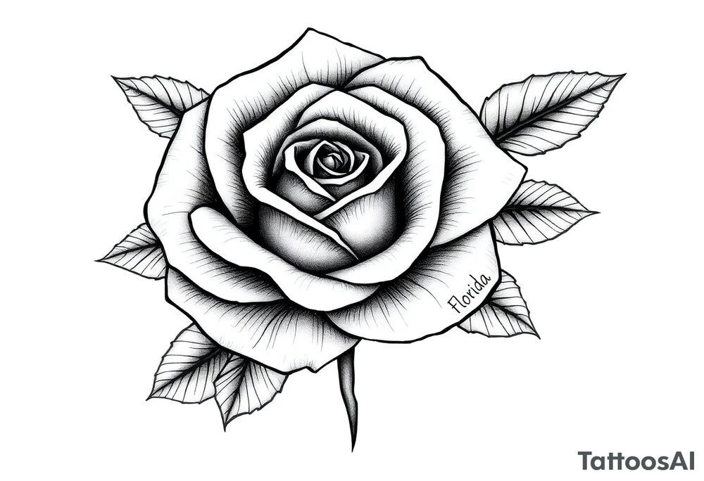 ROSE WITH FLORIDA WRITTEN IN VERTICAL FOR THE STEM tattoo idea