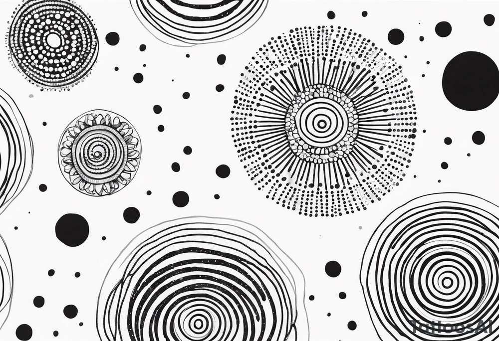 simple sunshine made of black dots with circles. indian vibe tattoo idea