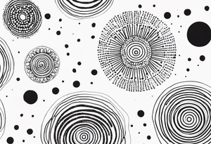simple sunshine made of black dots with circles. indian vibe tattoo idea