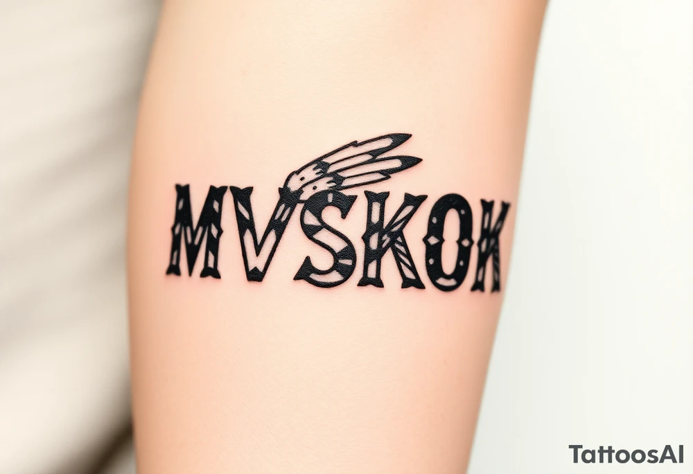 “MVSKOKE” shaded with Native American print tattoo idea