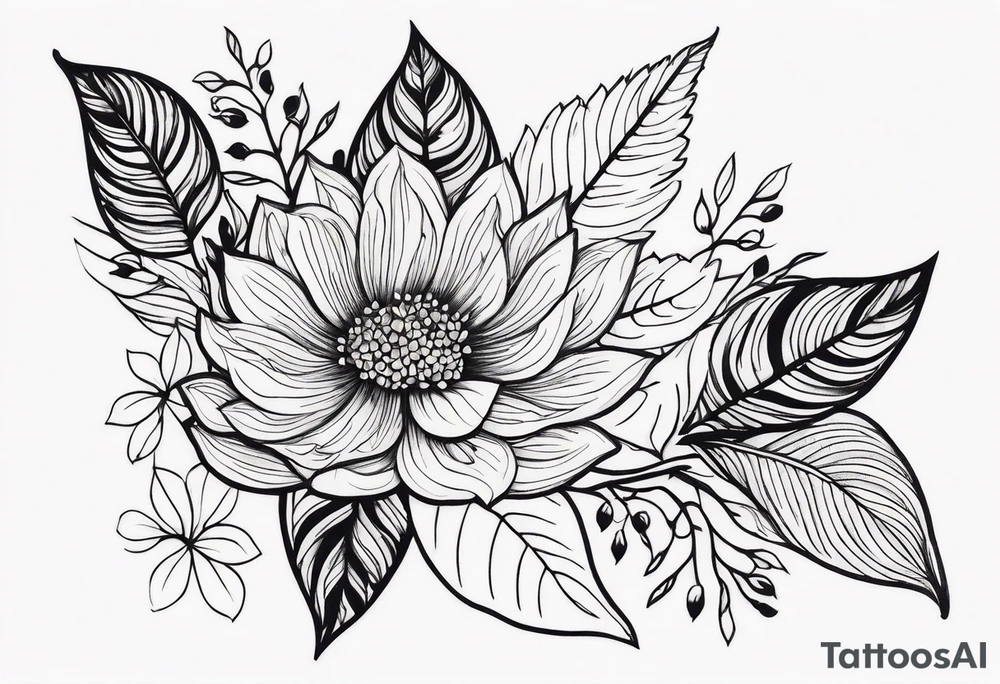 Leaves with Flower Details Long tattoo idea