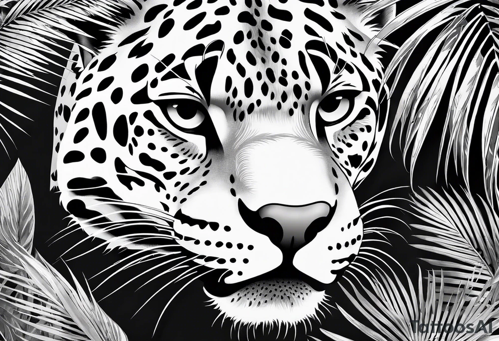 jaguar laying on palm tree tattoo idea