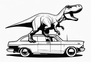 dinosaur with one foot on car tattoo idea