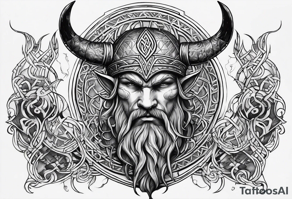 Make a viking shest tattoo dat cover the howl chest use symbol the triple horns and the symbol web of wyrd tattoo idea