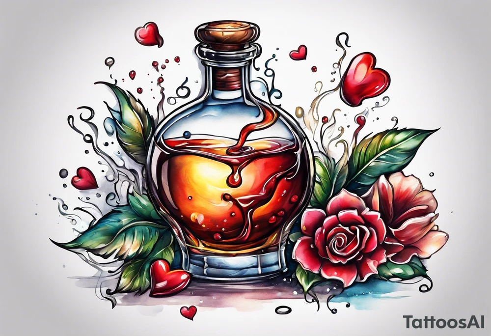 Love pouring out of an uncorked bottle tattoo idea