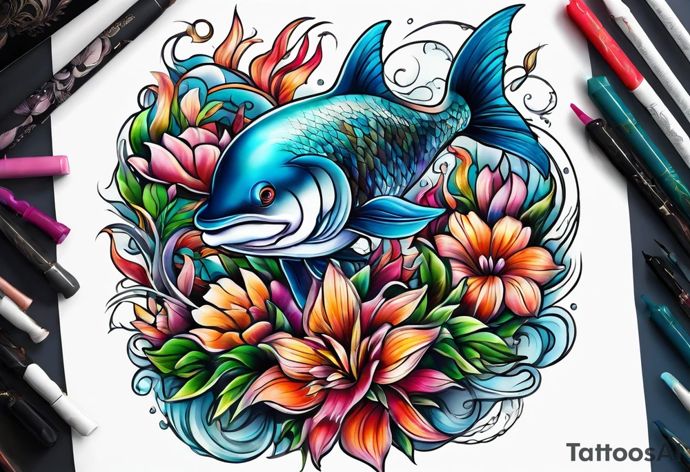 sea, flower tattoo idea