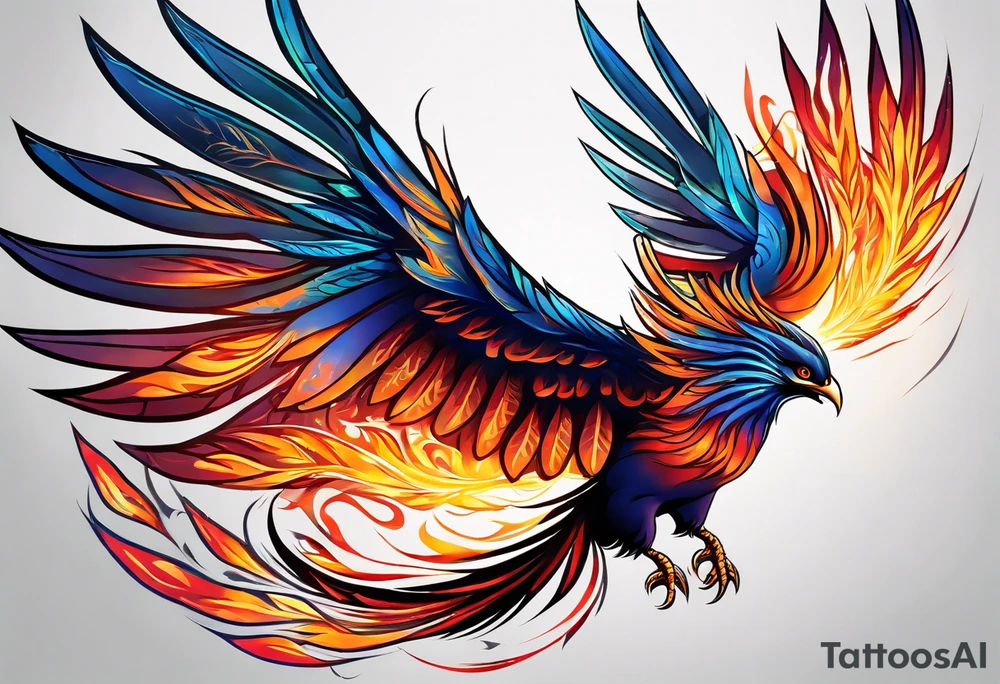 russian firebird phoenix in-flight with very long fancy tail "Isaiah 43: 18-19" tattoo idea