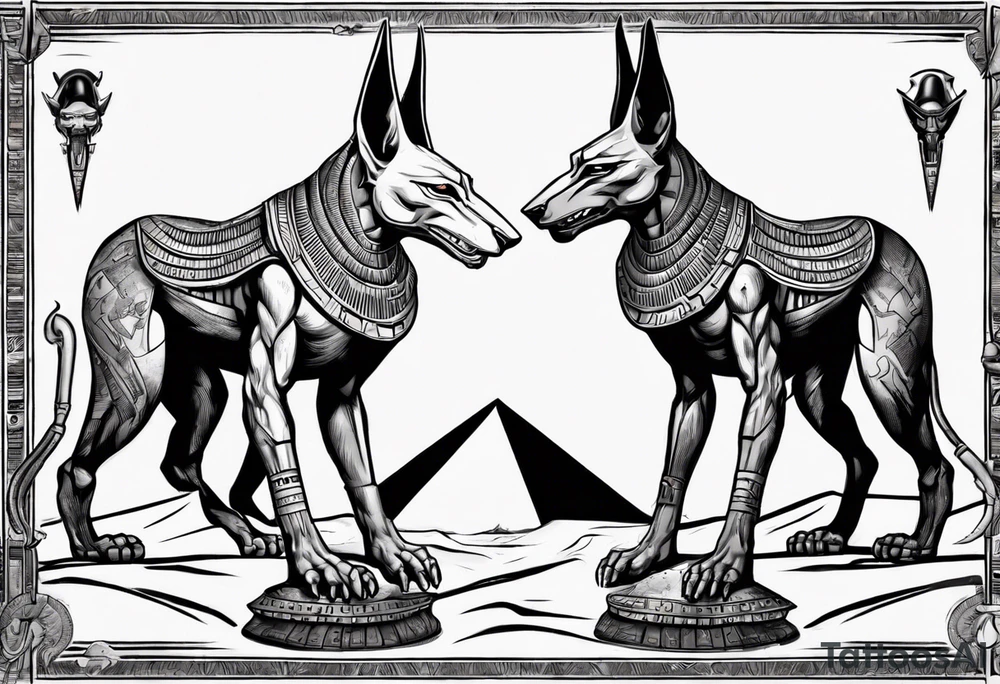 Egyptian god Anubis' head in desert with a cobra tattoo idea