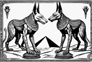 Egyptian god Anubis' head in desert with a cobra tattoo idea