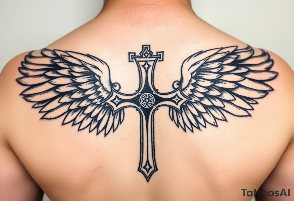 templar cross with angel wings mystical esoteric background tattoo idea