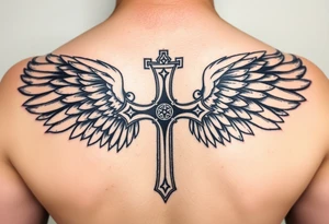 templar cross with angel wings mystical esoteric background tattoo idea