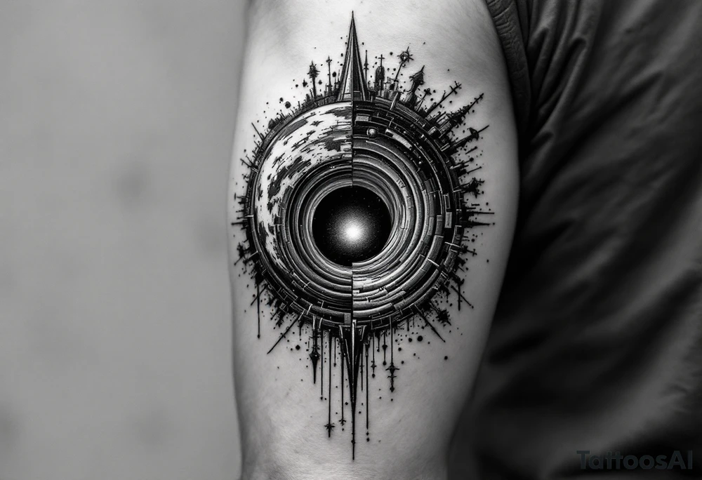 2 opposite worlds on different sides of a black hole. tattoo idea