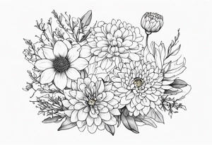 One stemless marigold, chrysanthemum, and 
narcissus tattoo idea