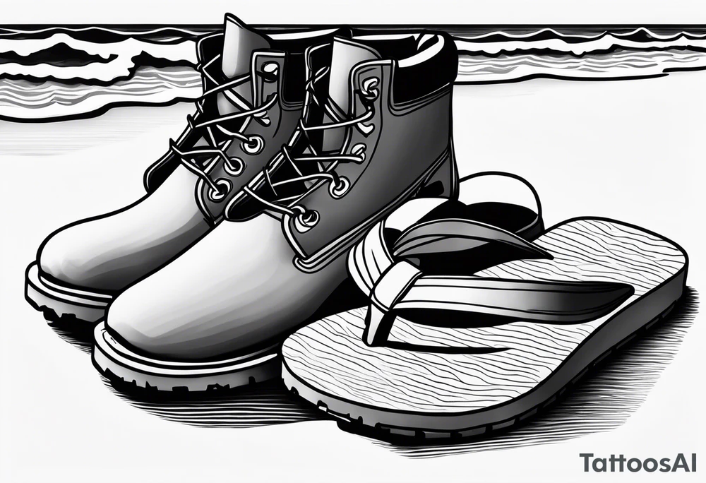 Keep it simple. A pair of Timberlands next to a pair of flip flops on the Beach. tattoo idea