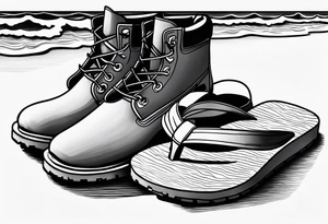 Keep it simple. A pair of Timberlands next to a pair of flip flops on the Beach. tattoo idea