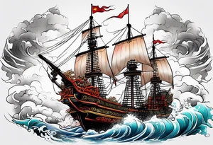 Chinese pirate ship that has been through many storms tattoo idea