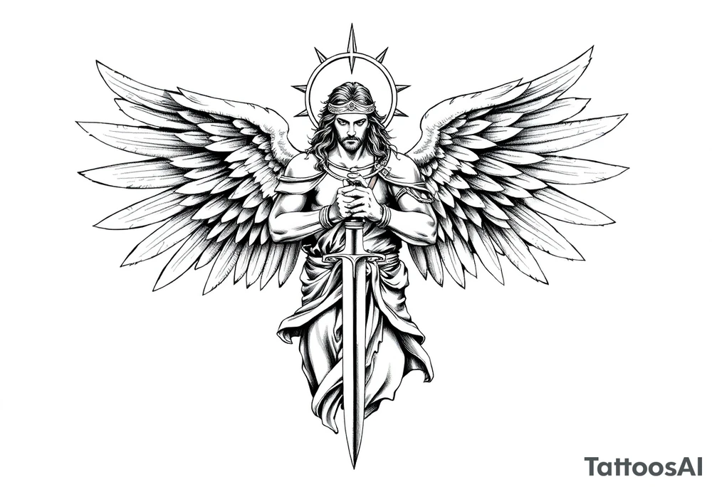 Holy Archangel, Biblical, Christianity, Archangel Michael, Hebrew, Guards of Christianity, Holding a sword, having six wings, seraphim tattoo idea