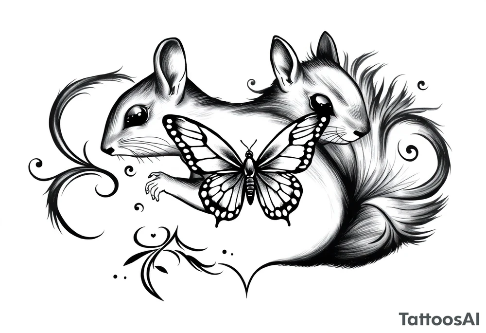 A Squirrel with a butterfly in hands tattoo idea