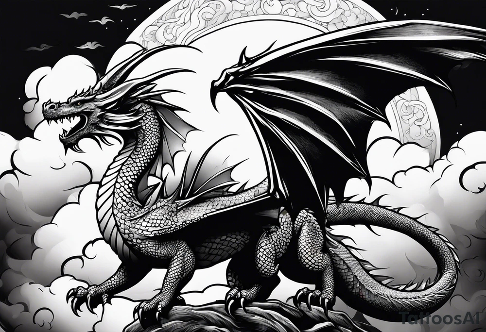 Dragon soaring through clouds tattoo idea