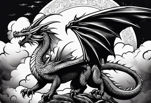 Dragon soaring through clouds tattoo idea