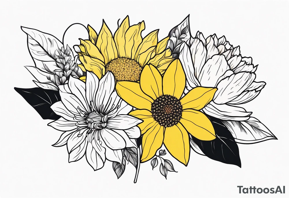 Sunflower daffodil, daisy, rose Adler, chrysanthemum, holly tattoo idea