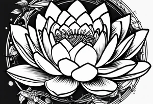 single line water lily tattoo, very simple tattoo idea