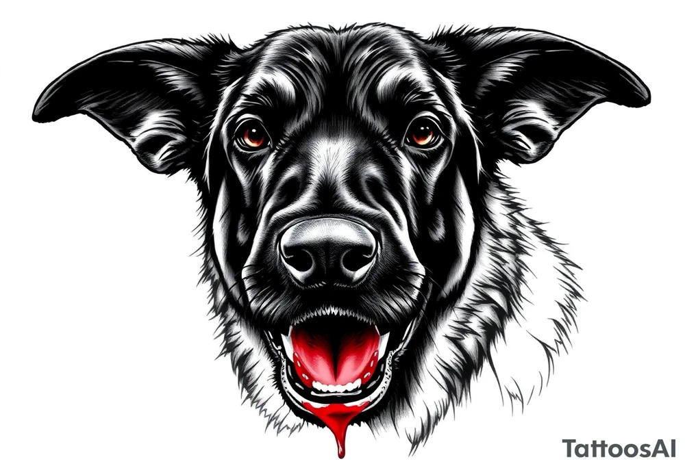 Belgian black sheepdog with a bloody mouth. tattoo idea