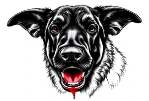 Belgian black sheepdog with a bloody mouth. tattoo idea