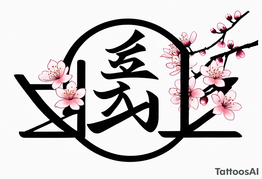 Japanese Kanji symbol for Courage for my pec with cherry blossom accents around it small. courage symbol should be sharpish and black but cherry blossoms around it small in color tattoo idea