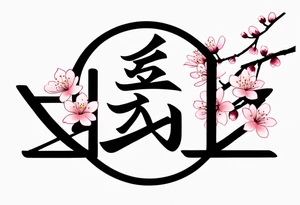 Japanese Kanji symbol for Courage for my pec with cherry blossom accents around it small. courage symbol should be sharpish and black but cherry blossoms around it small in color tattoo idea