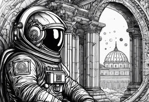 An astronaut meditating on a roman building tattoo idea