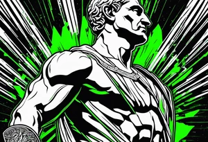 Julius Caesar tattoo with streaks of neon green lightning in the background tattoo idea