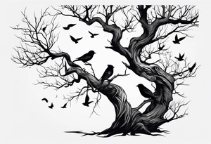 branch of a dead tree with shadows of birds tattoo idea