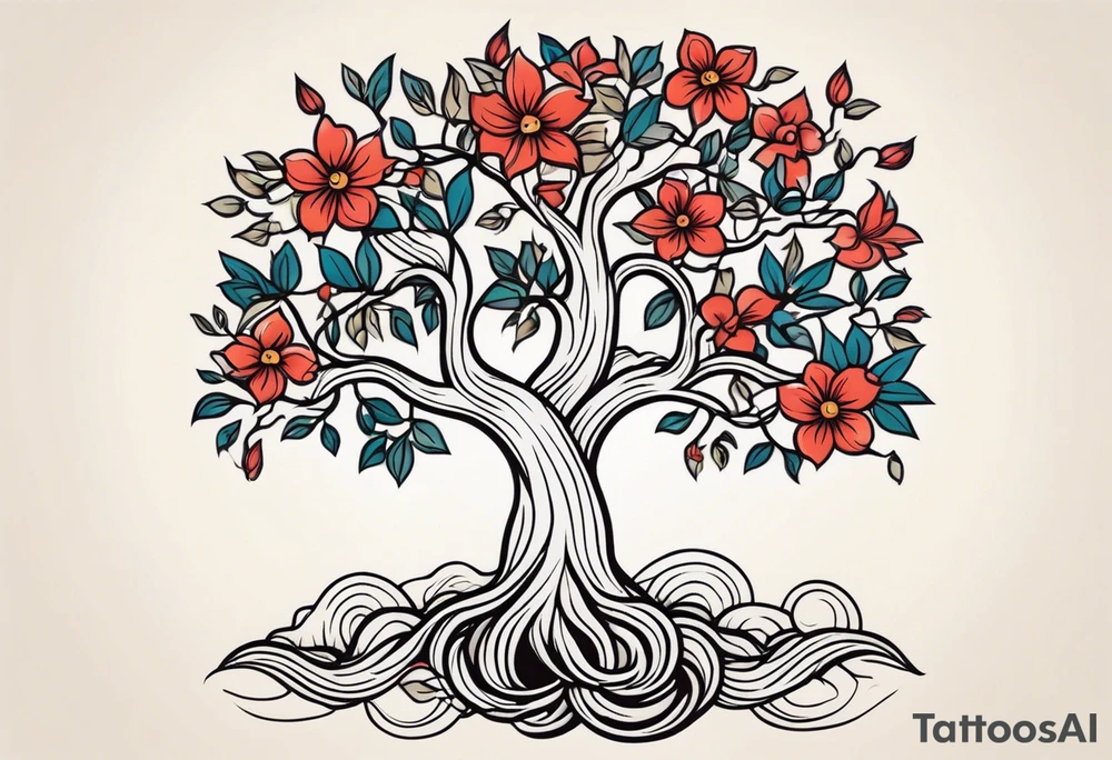 tree with roots 

old school vintage simple traditional design with vintage flowers surrounding
bold color simple tattoo idea