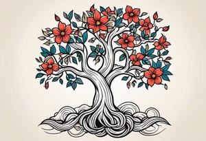 tree with roots 

old school vintage simple traditional design with vintage flowers surrounding
bold color simple tattoo idea