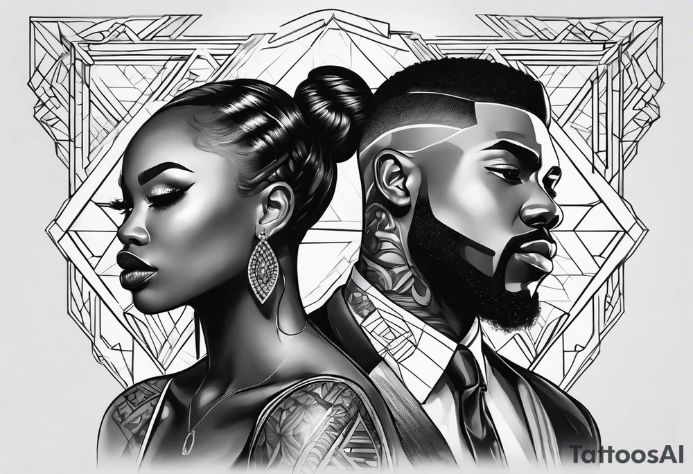 Black man and women together tattoo idea