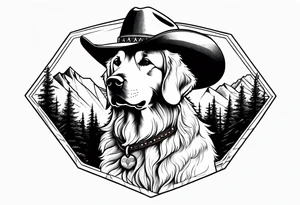 golden retriever mountain cowboy tattoo idea