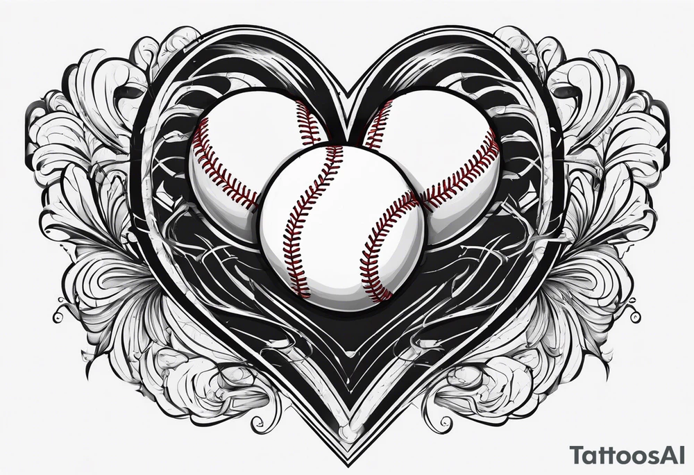 A heartbeat into a heart with baseball laces back into the heartbeat flatline that goes into a cursive DJ21 tattoo idea