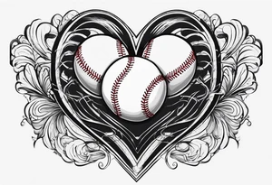 A heartbeat into a heart with baseball laces back into the heartbeat flatline that goes into a cursive DJ21 tattoo idea