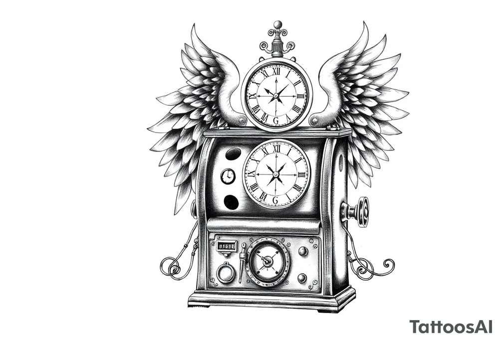 Slot machine with compass and clock with angel wings tattoo idea