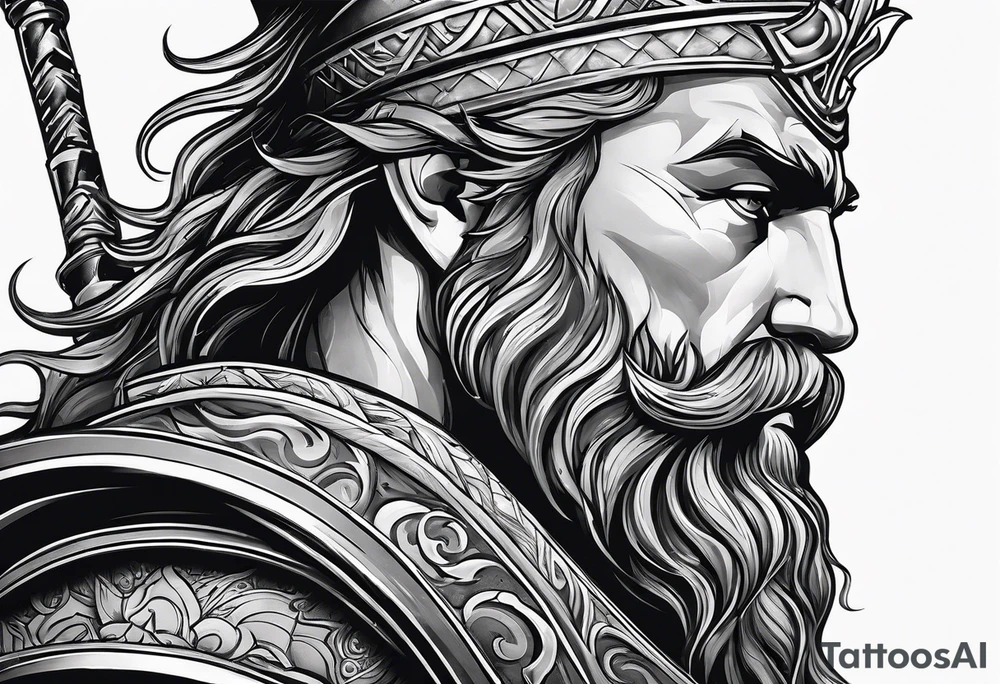 Poseidon side face profile and trident tattoo idea Poseidon side face profile and trident tattoo idea