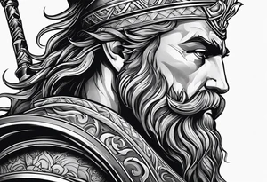 Poseidon side face profile and trident tattoo idea