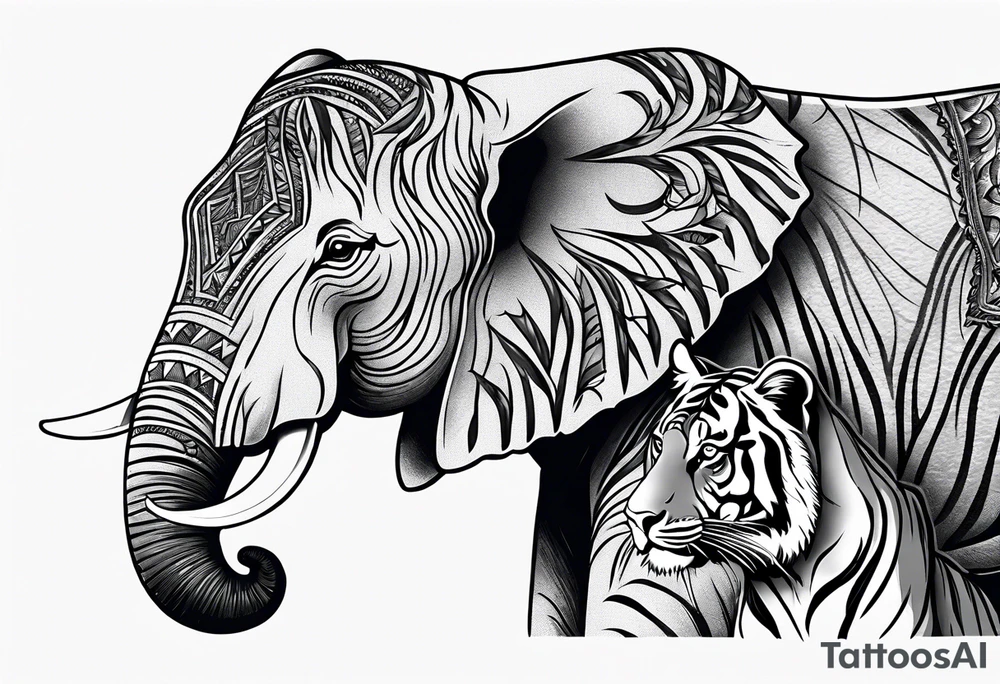 Elephant and tiger tattoo idea