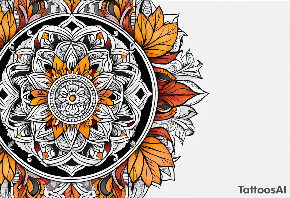 simple male virgo mandala elbow tattoo in fall colors tattoo idea
