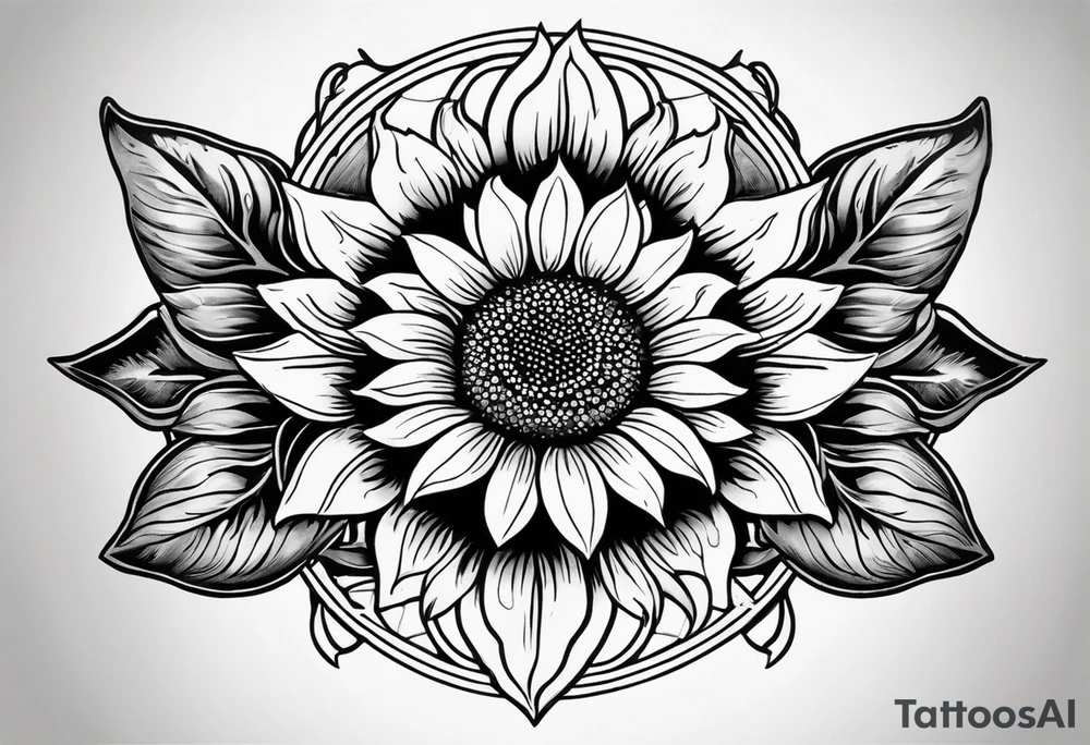 A steel horseshoe with a sunflower in the center tattoo idea