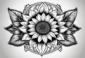 A steel horseshoe with a sunflower in the center tattoo idea