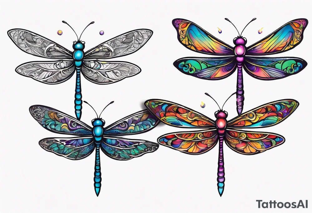 4 dragonflies flying together simple tattoo idea