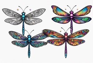 4 dragonflies flying together simple tattoo idea